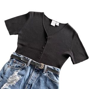 Vintage classic ribbed stretch button up tee